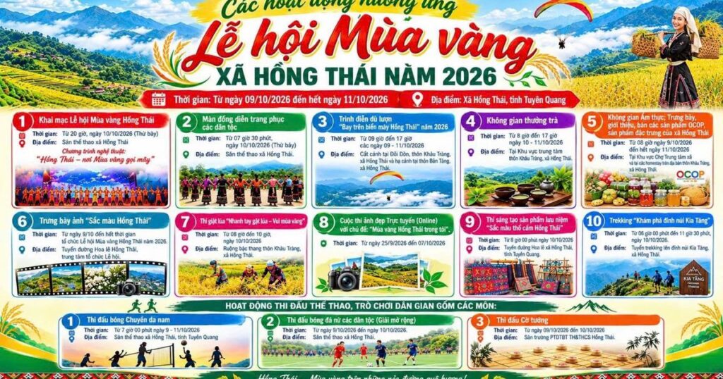 Lễ hội Mùa vàng Hồng Thái 2026: Lên núi săn mây, ngắm ruộng bậc thang và chạm vào sắc màu văn hóa Tuyên Quang